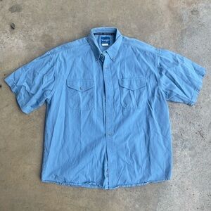 Wrangler Short Sleeve Button Down Shirt Mens XL Light Blue Heavy Cotton Y2K
